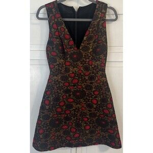 Alice + Olivia Holden Floral Jacquard Mini Dress V Neck Size 0